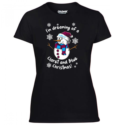 Aston V. Claret & Blue Christmas Snowman Women's Tshirt