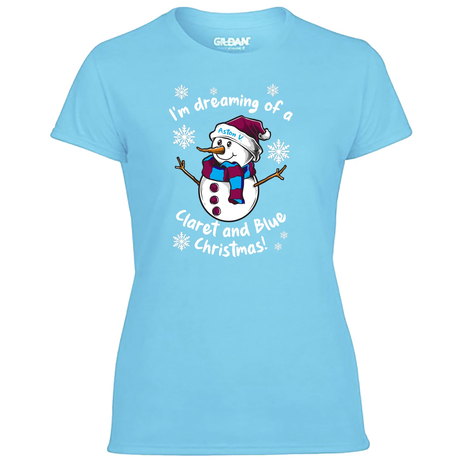 Aston V. Claret & Blue Christmas Snowman Women's Tshirt