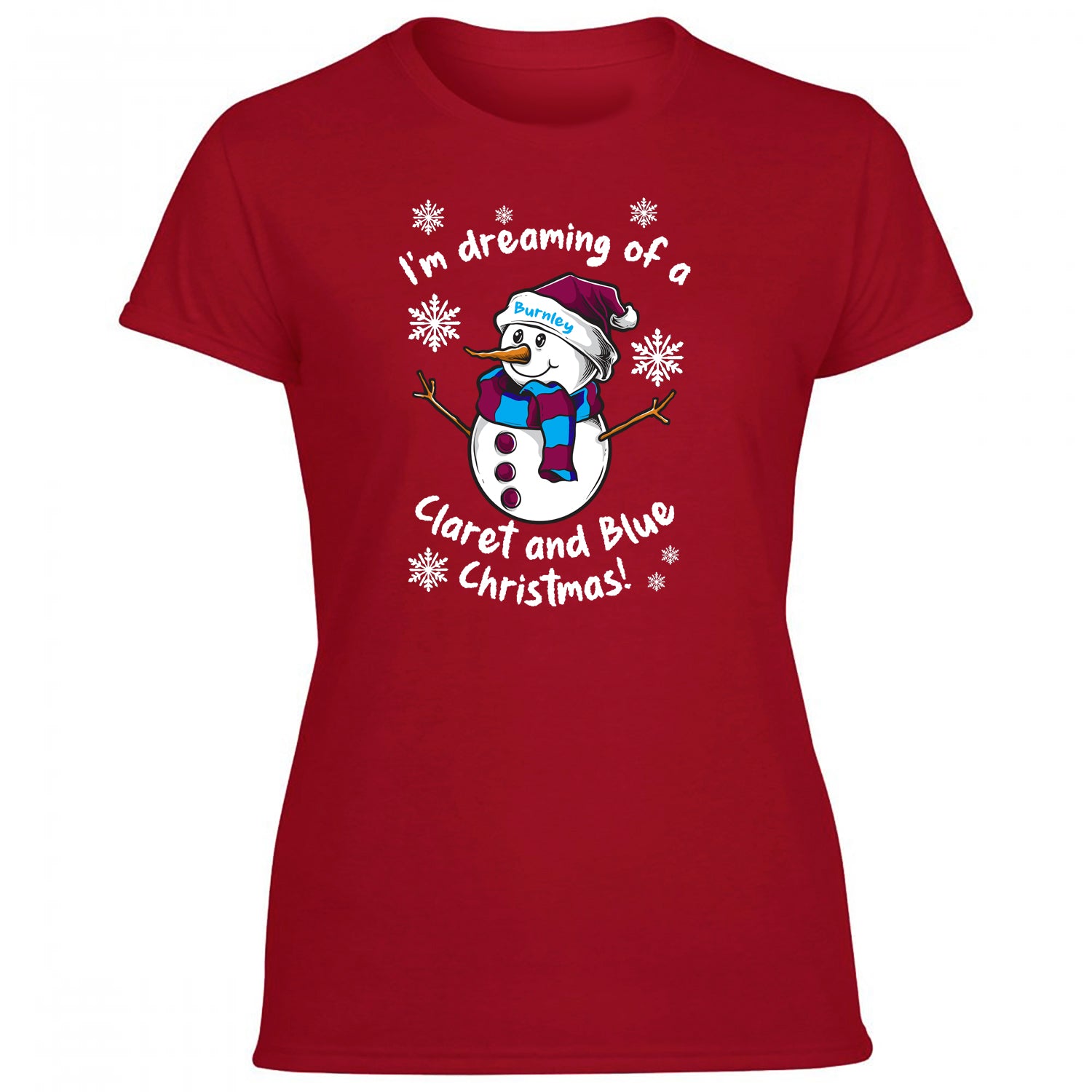 Burnley Claret & Blue Christmas Snowman Women's Tshirt
