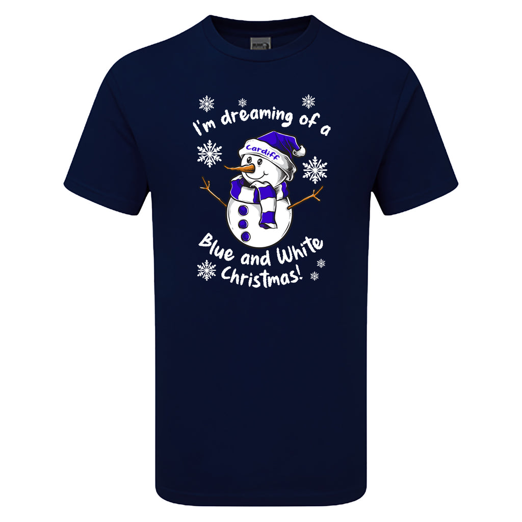 Cardiff Blue & White Christmas Snowman Men's Tshirt