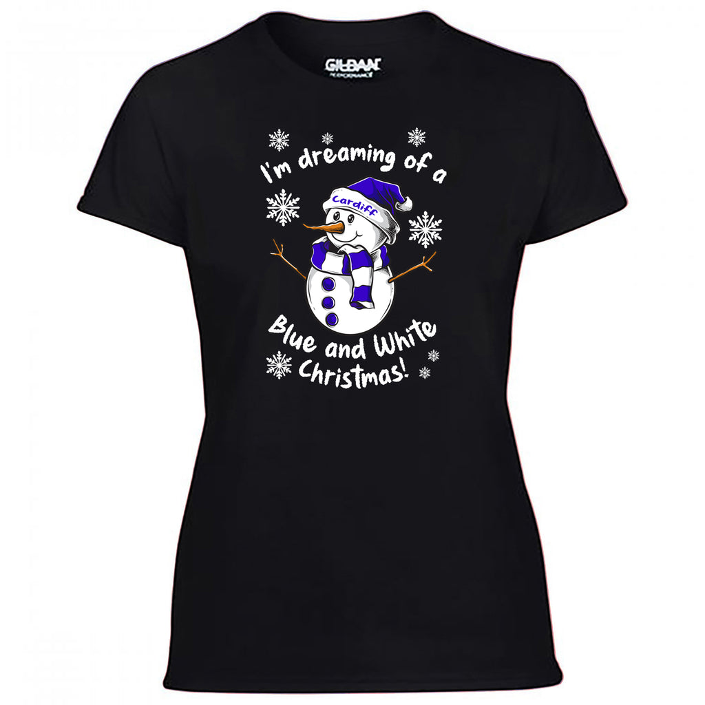 Cardiff Blue & White Christmas Snowman Women's Tshirt