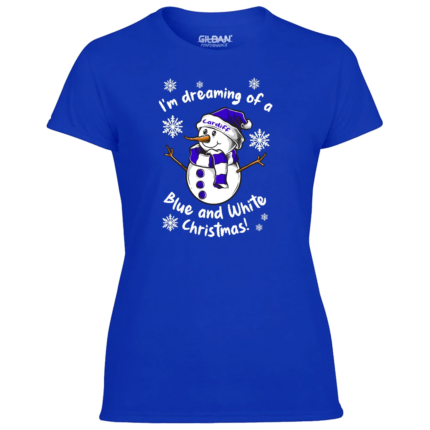 Cardiff Blue & White Christmas Snowman Women's Tshirt