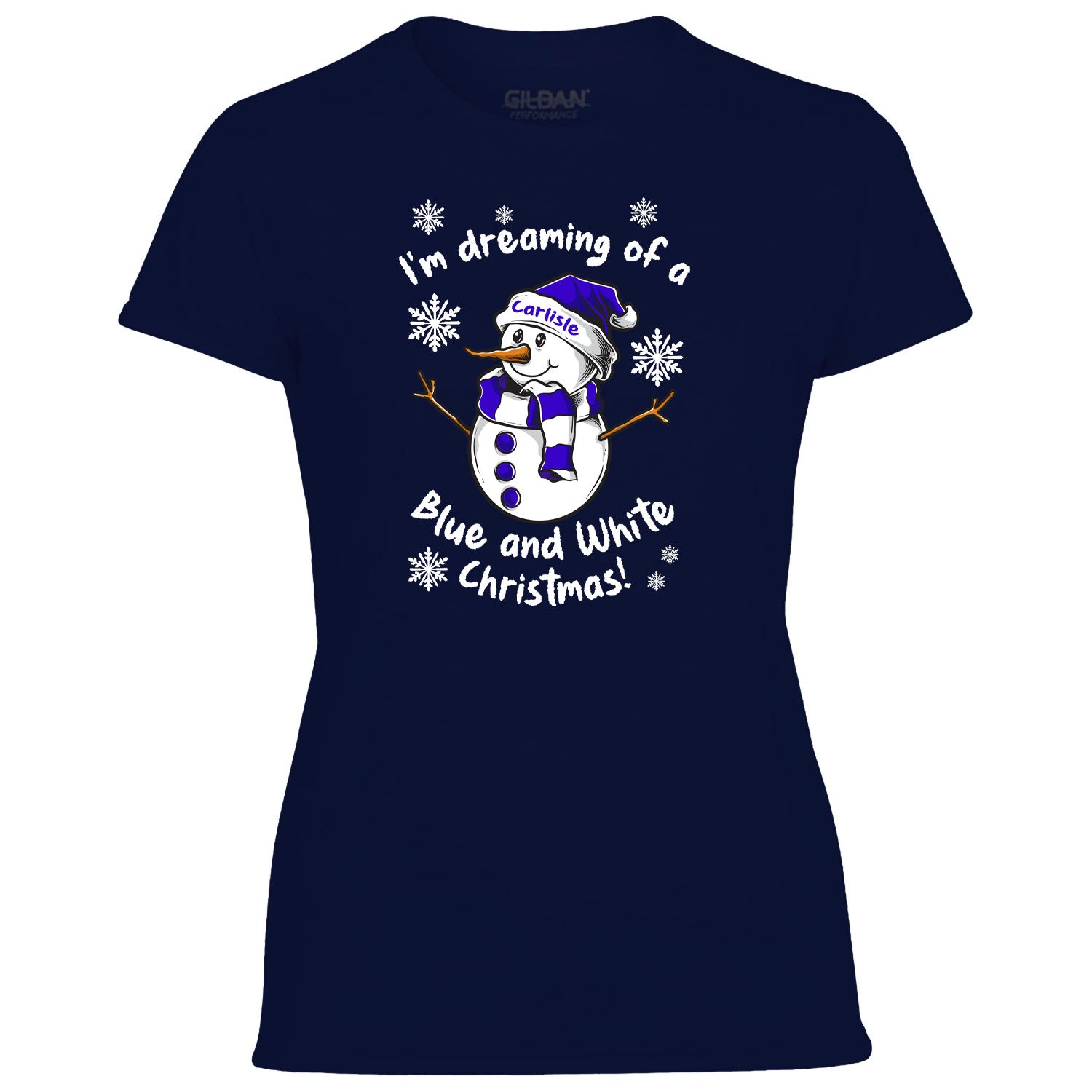 Carlisle Blue & White Christmas Snowman Women's Tshirt