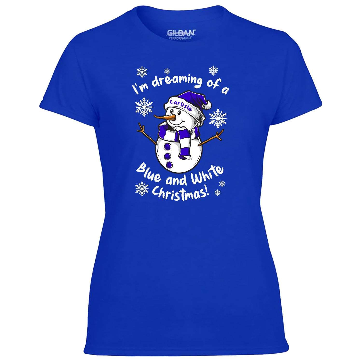 Carlisle Blue & White Christmas Snowman Women's Tshirt