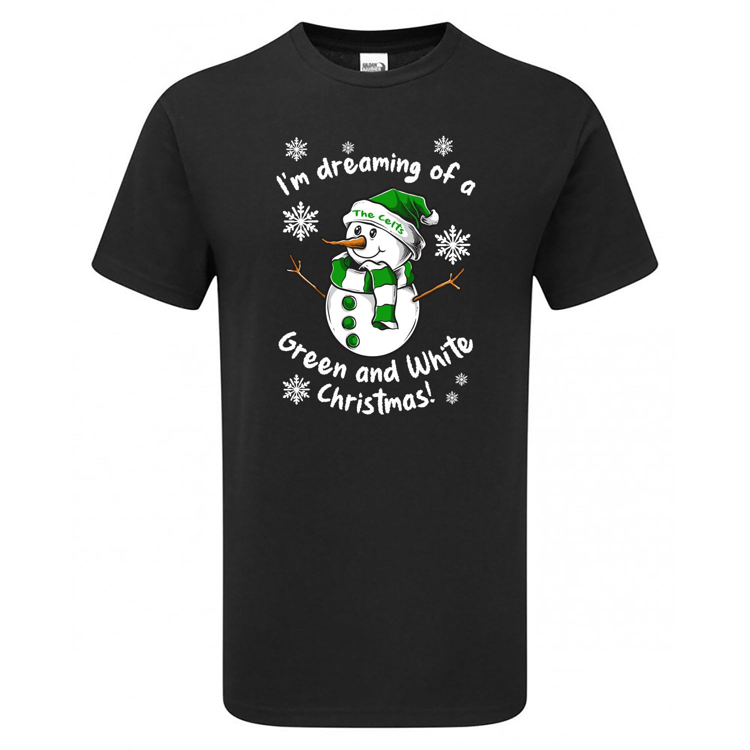 Celts Green & White Christmas Snowman Men's Tshirt