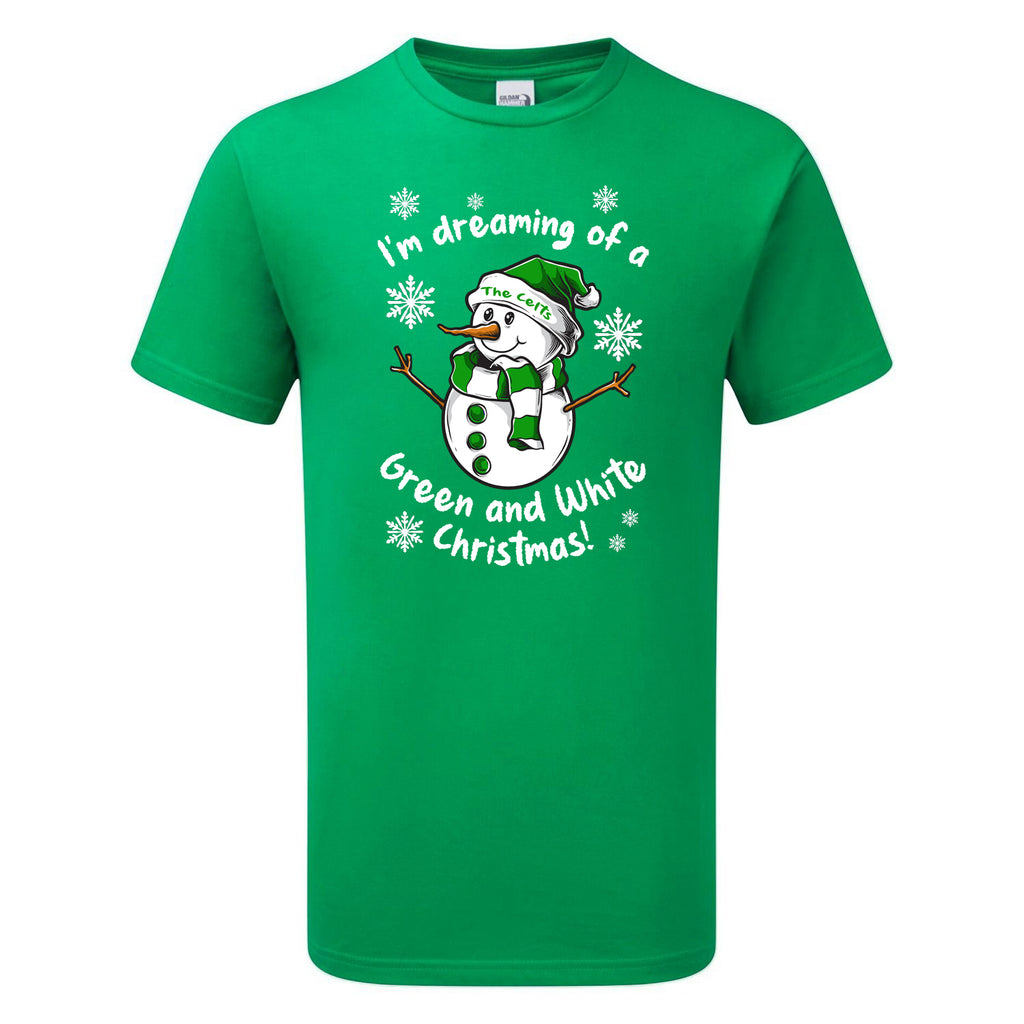 Celts Green & White Christmas Snowman Men's Tshirt