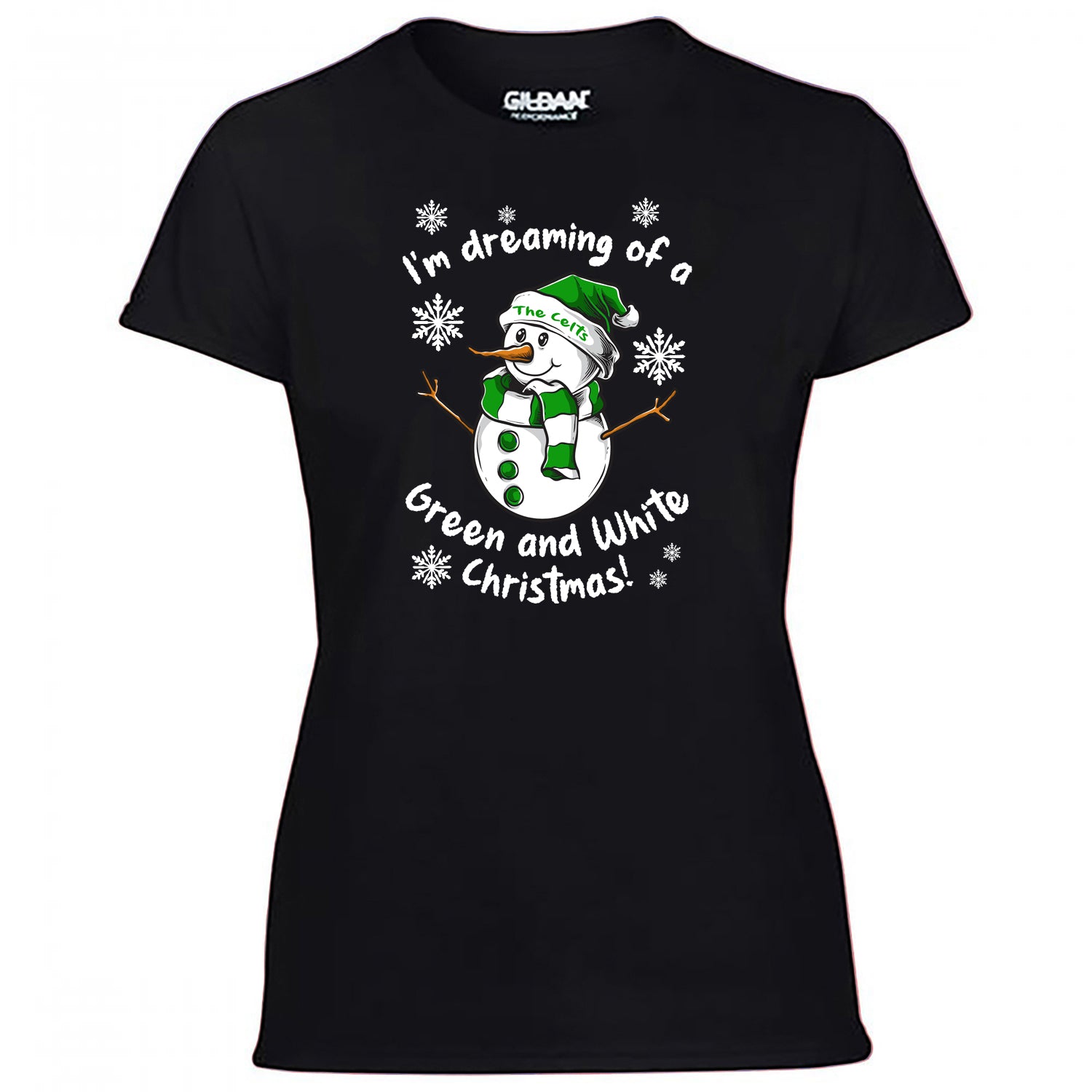 Celts Green & White Christmas Snowman Women's Tshirt
