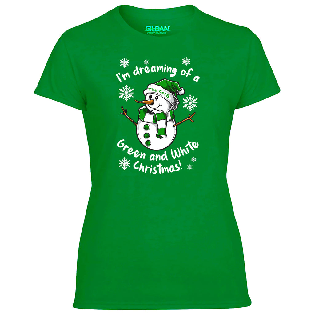 Celts Green & White Christmas Snowman Women's Tshirt