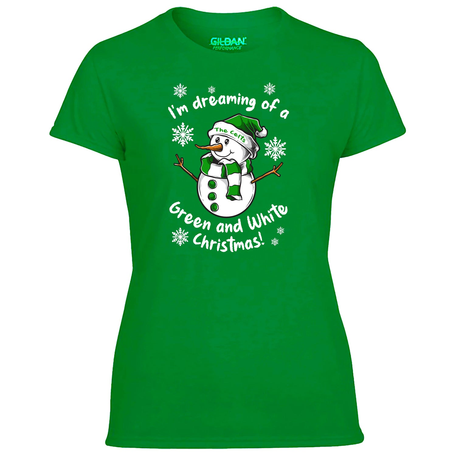 Celts Green & White Christmas Snowman Women's Tshirt