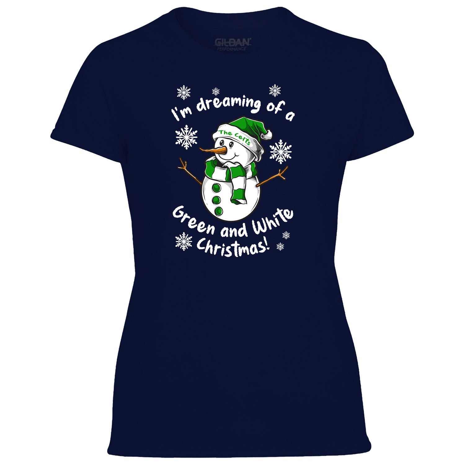 Celts Green & White Christmas Snowman Women's Tshirt