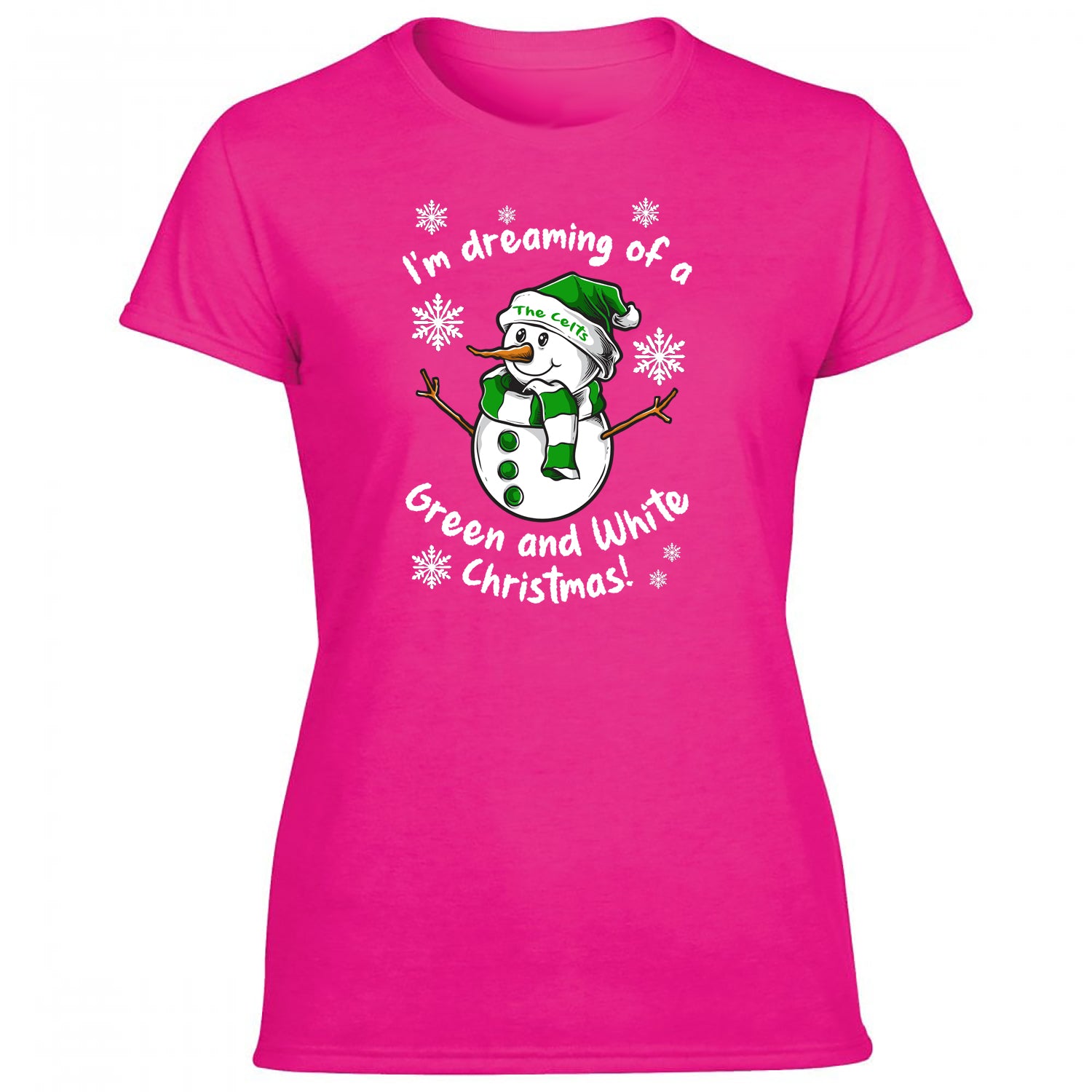Celts Green & White Christmas Snowman Women's Tshirt