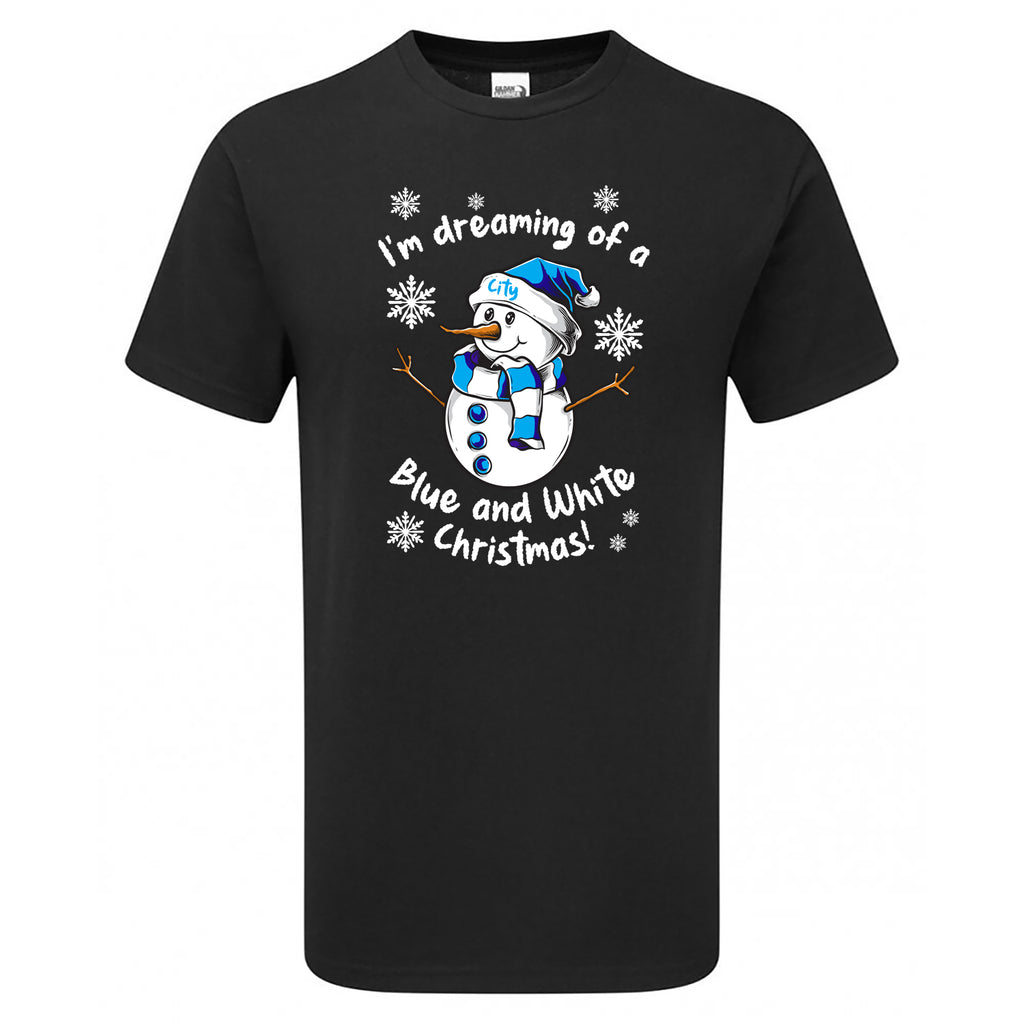 City Blue & White Christmas Snowman Children's Tshirt