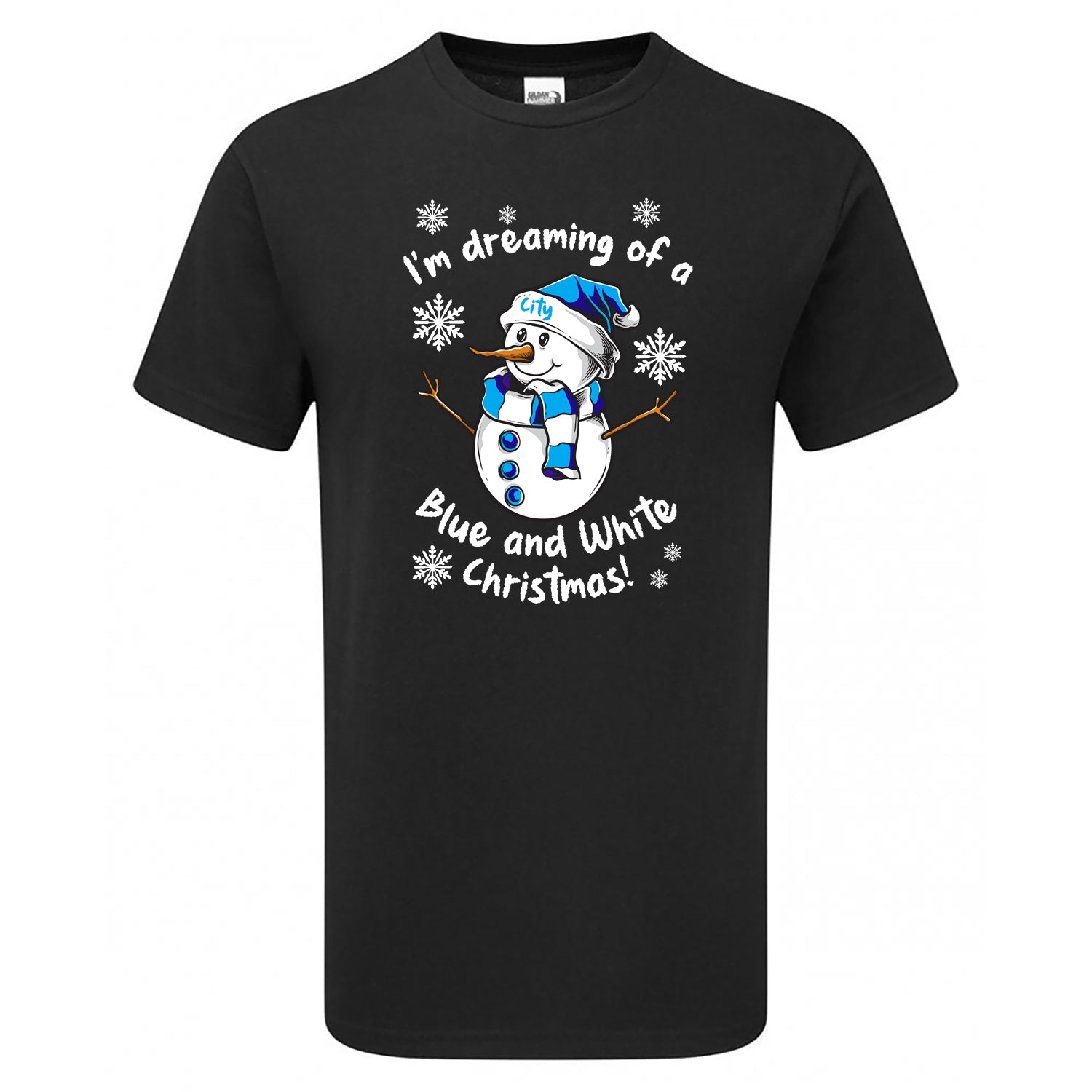 City Blue & White Christmas Snowman Children's Tshirt