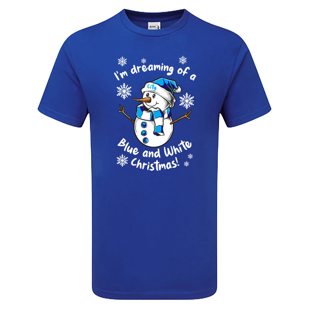 City Blue & White Christmas Snowman Men's Tshirt