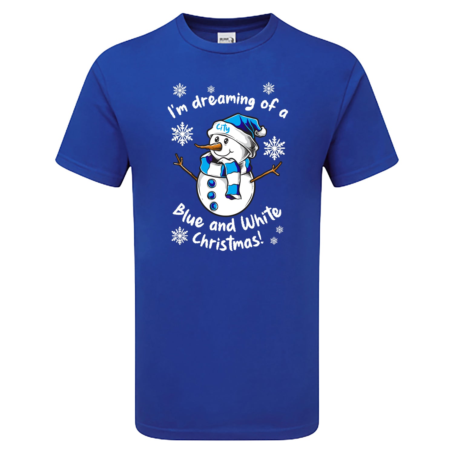 City Blue & White Christmas Snowman Men's Tshirt