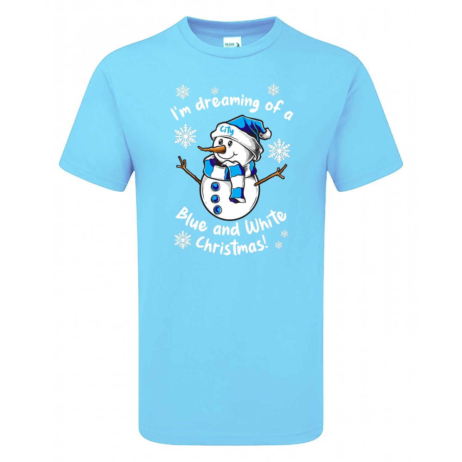 City Blue & White Christmas Snowman Men's Tshirt