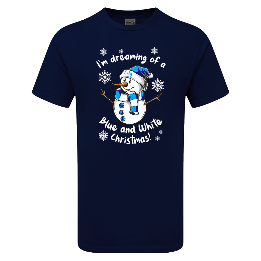 City Blue & White Christmas Snowman Men's Tshirt