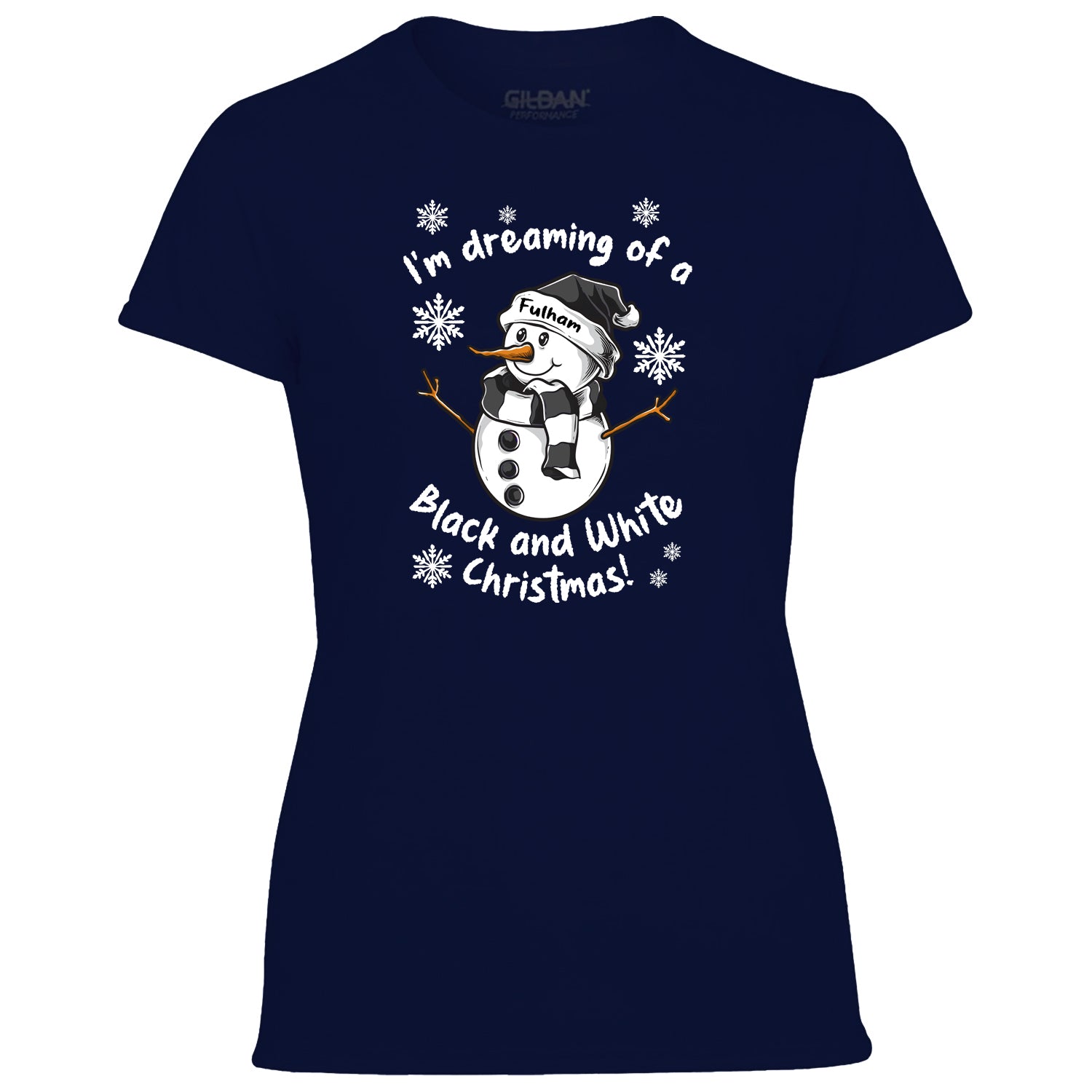 Fulham Black & White Christmas Snowman Women's Tshirt