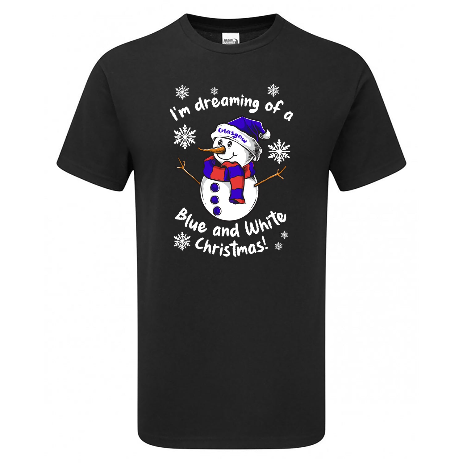 Glasgow Blue & White Christmas Snowman Children's Tshirt