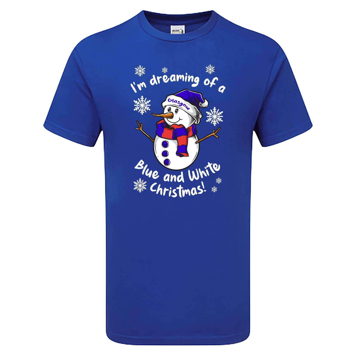 Glasgow Blue & White Christmas Snowman Children's Tshirt