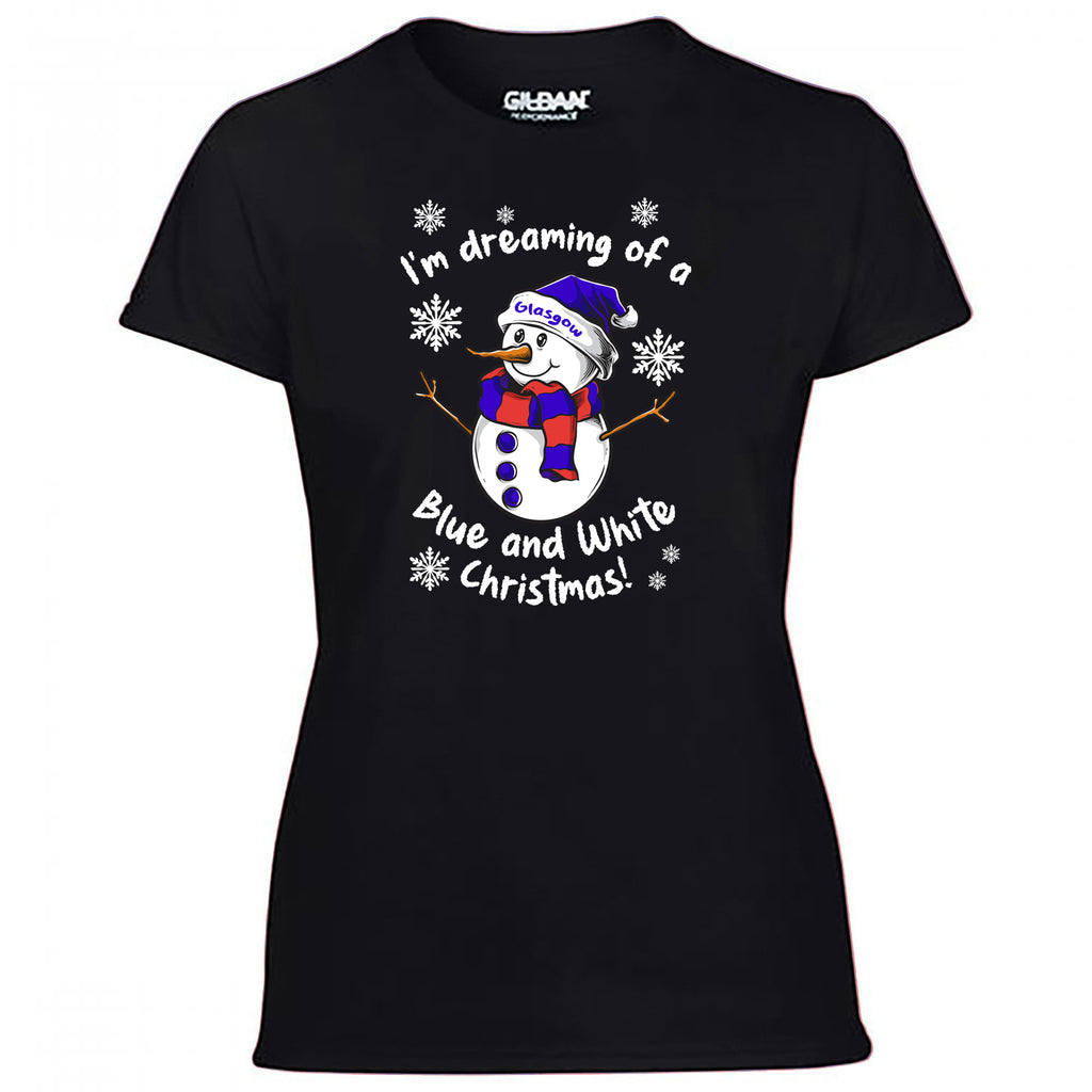 Glasgow Blue & White Christmas Snowman Women's Tshirt