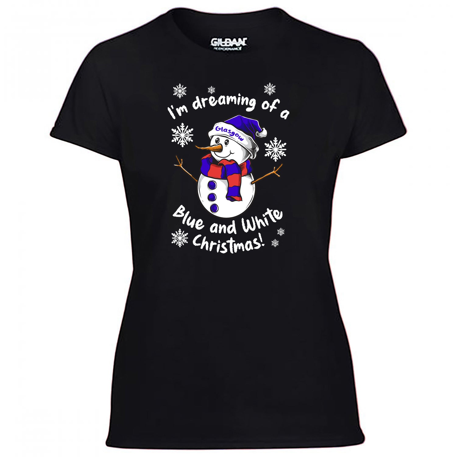 Glasgow Blue & White Christmas Snowman Women's Tshirt