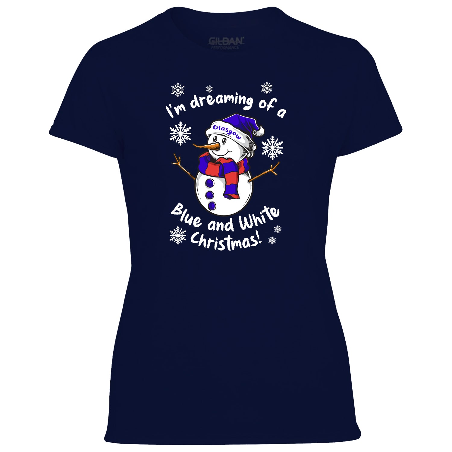 Glasgow Blue & White Christmas Snowman Women's Tshirt