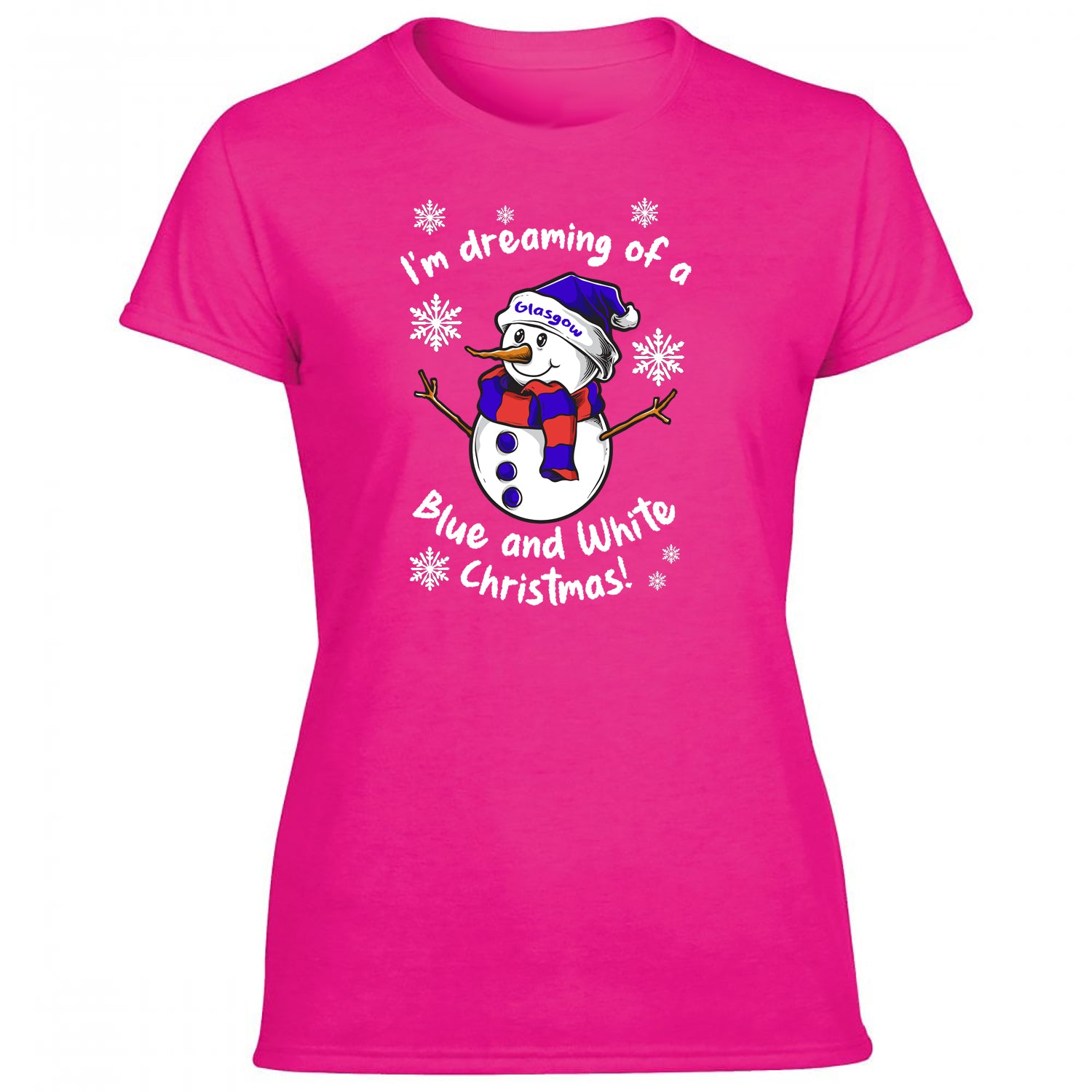 Glasgow Blue & White Christmas Snowman Women's Tshirt