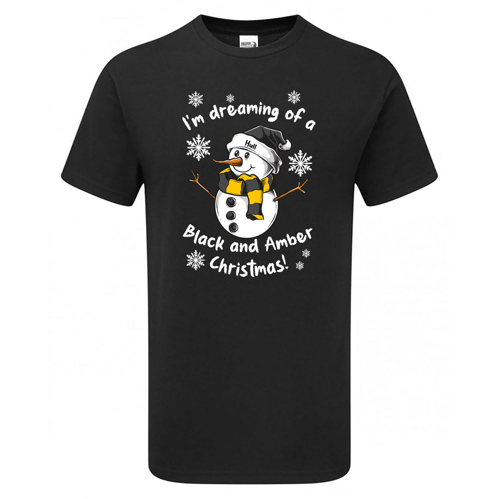 Hull Black & Amber Christmas Snowman Men's Tshirt
