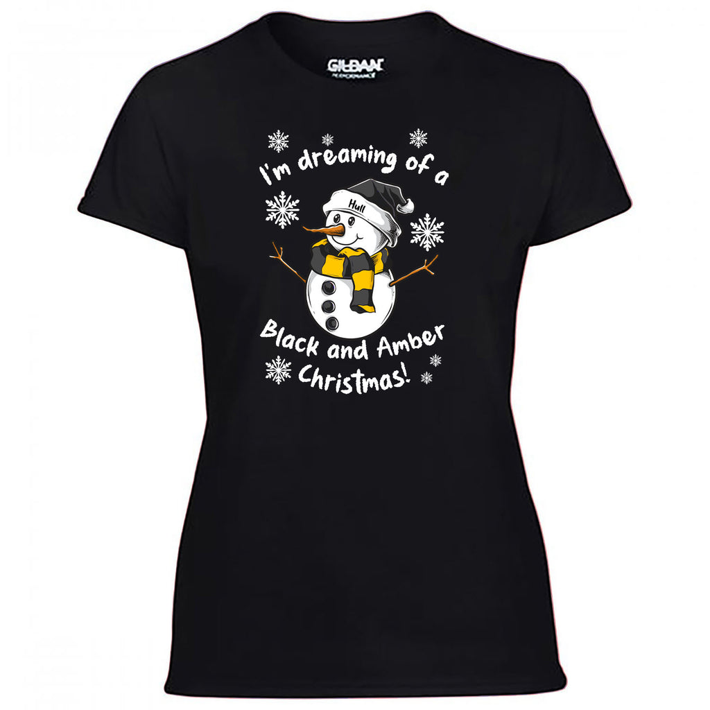 Hull Black & Amber Christmas Snowman Women's Tshirt