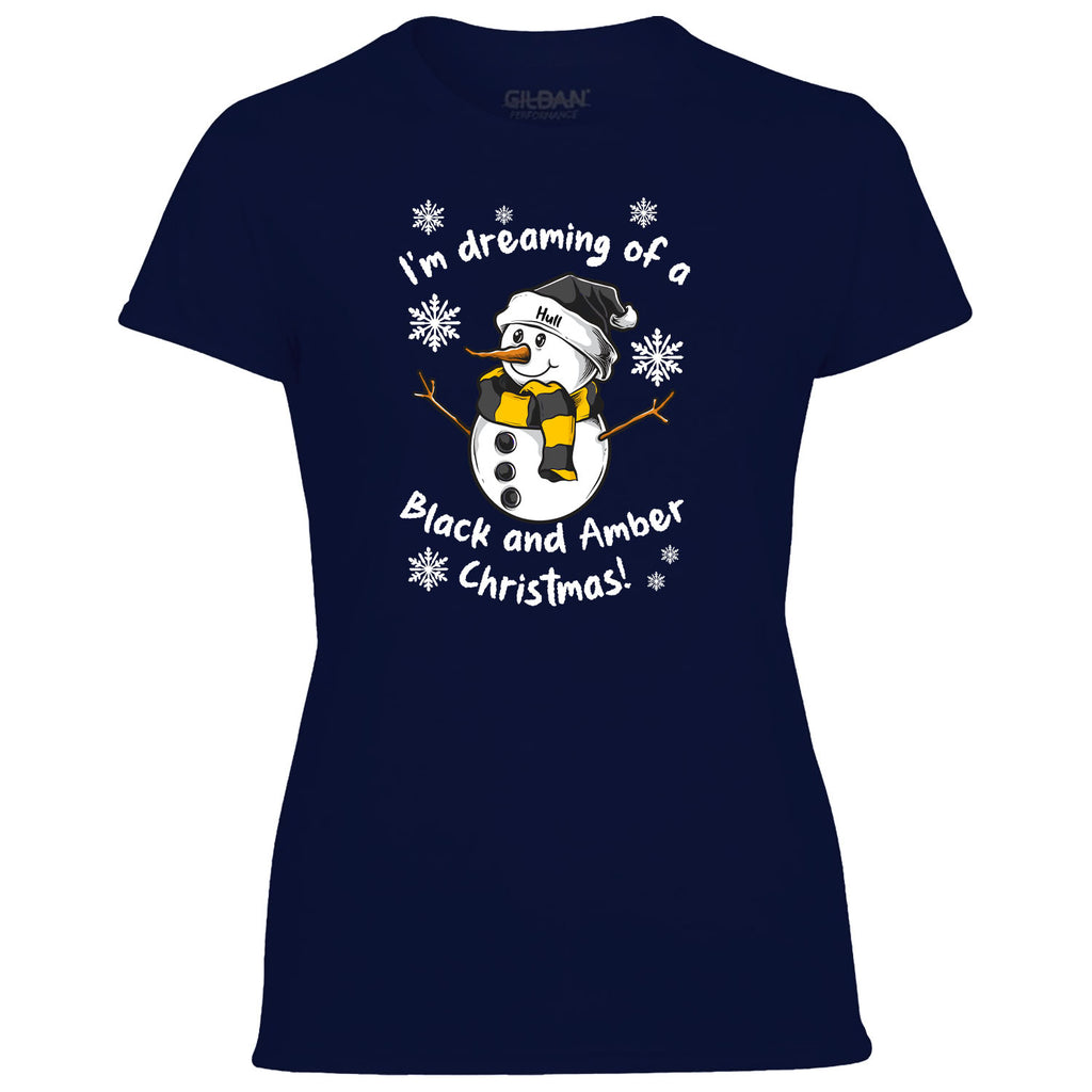 Hull Black & Amber Christmas Snowman Women's Tshirt