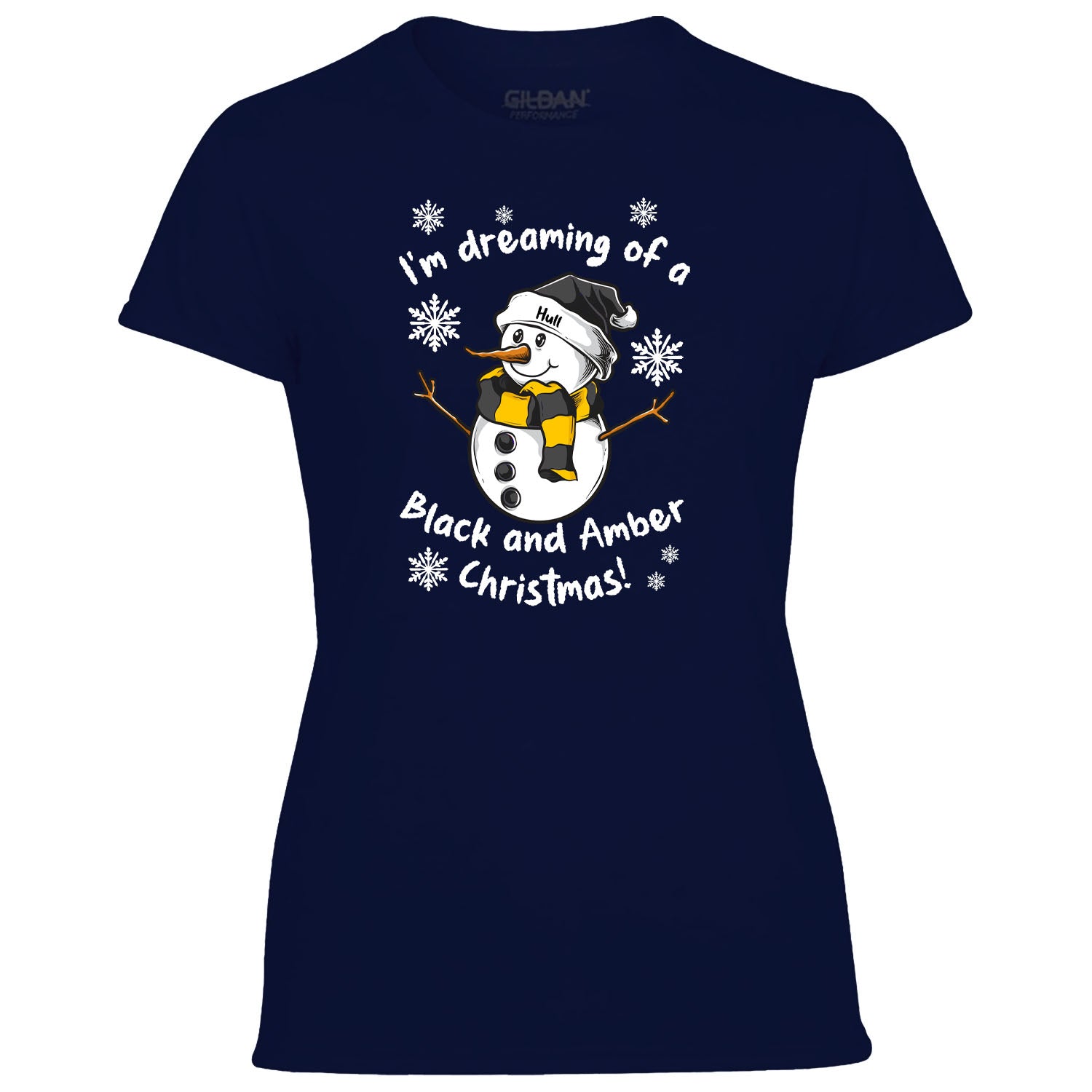 Hull Black & Amber Christmas Snowman Women's Tshirt