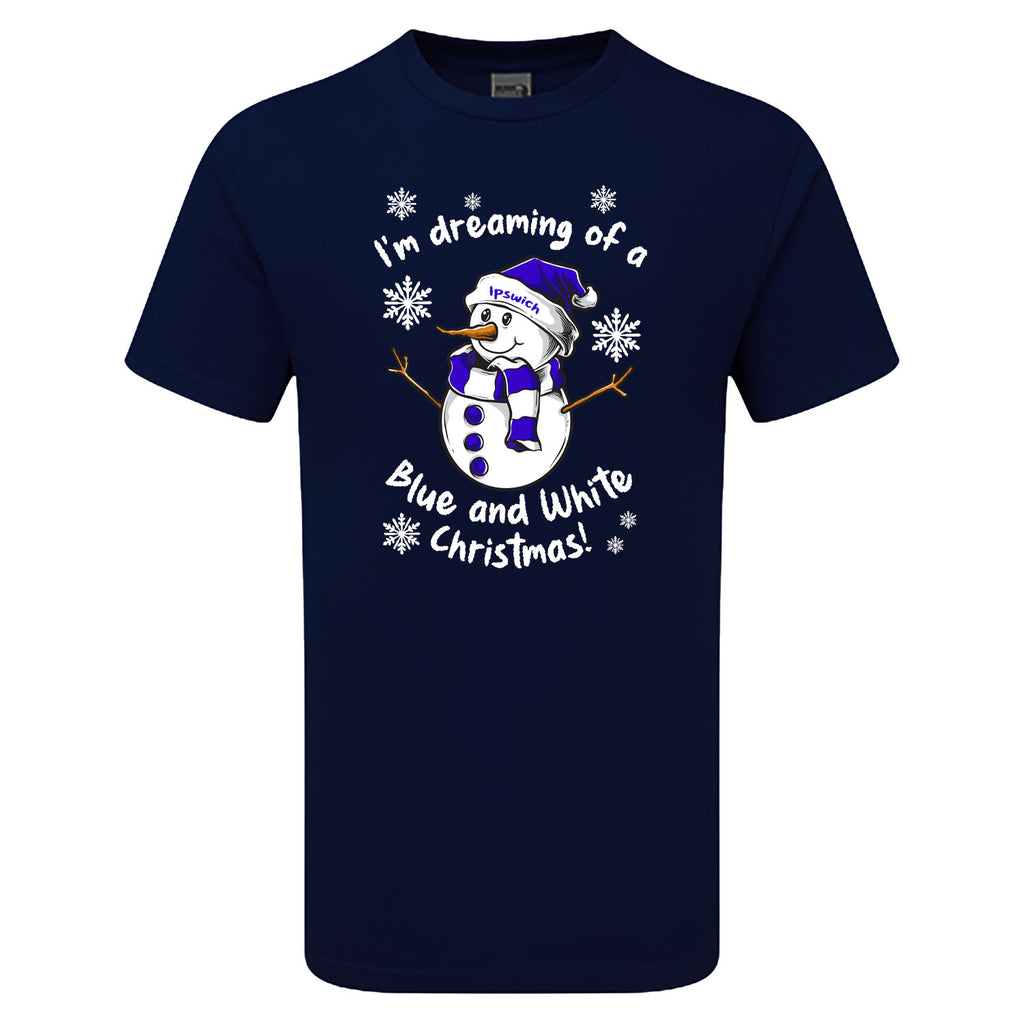 Ipswich Blue & White Christmas Snowman Men's Tshirt
