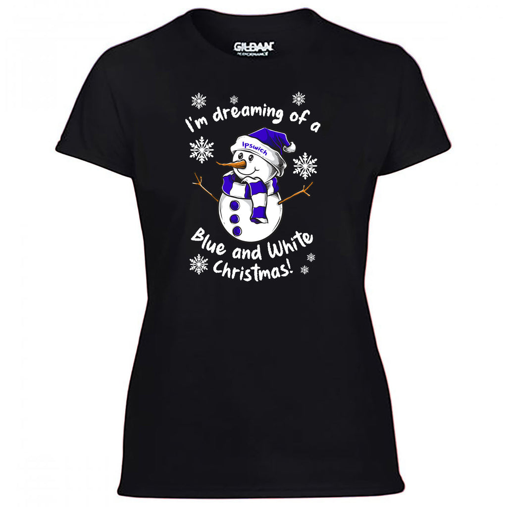 Ipswich Blue & White Christmas Snowman Women's Tshirt