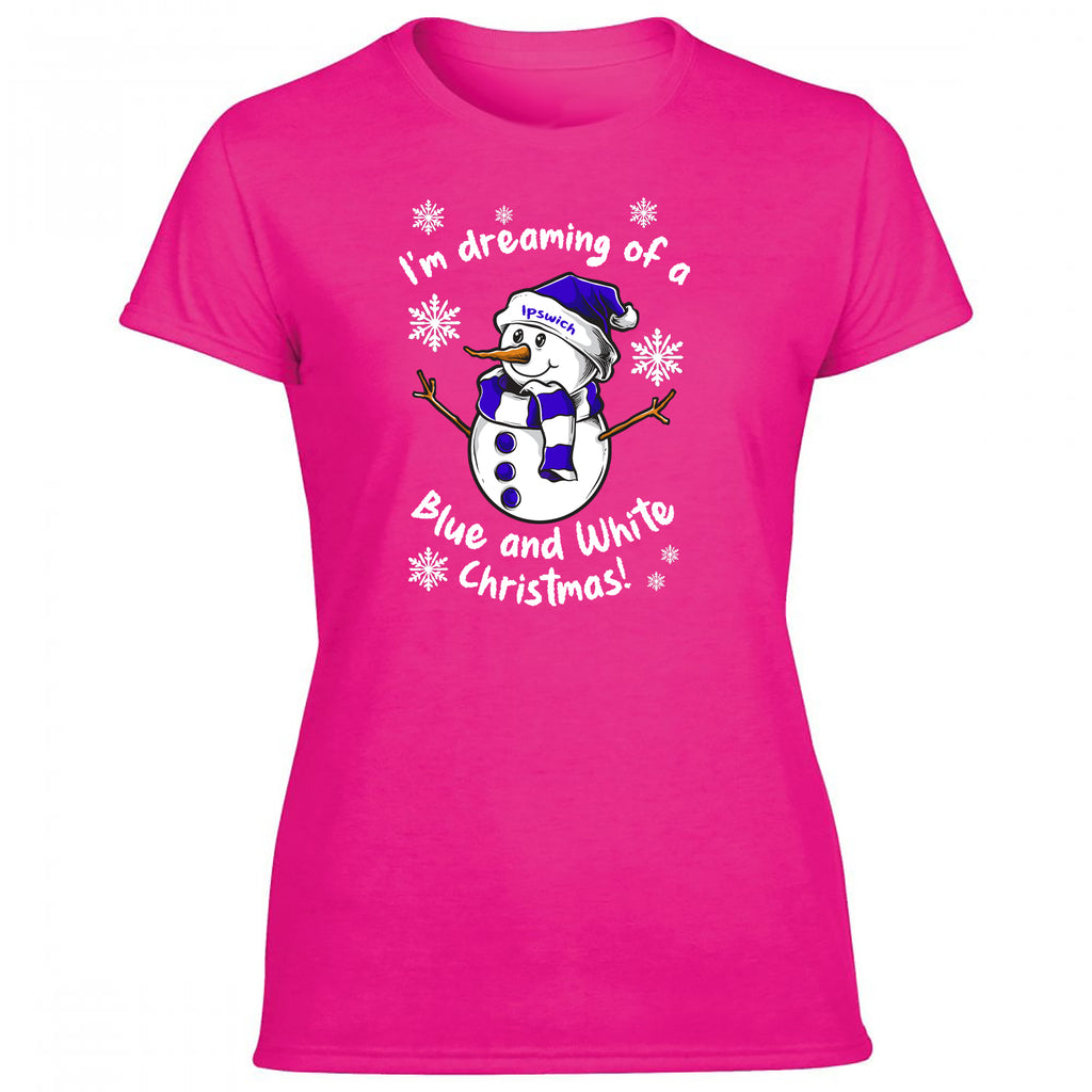 Ipswich Blue & White Christmas Snowman Women's Tshirt