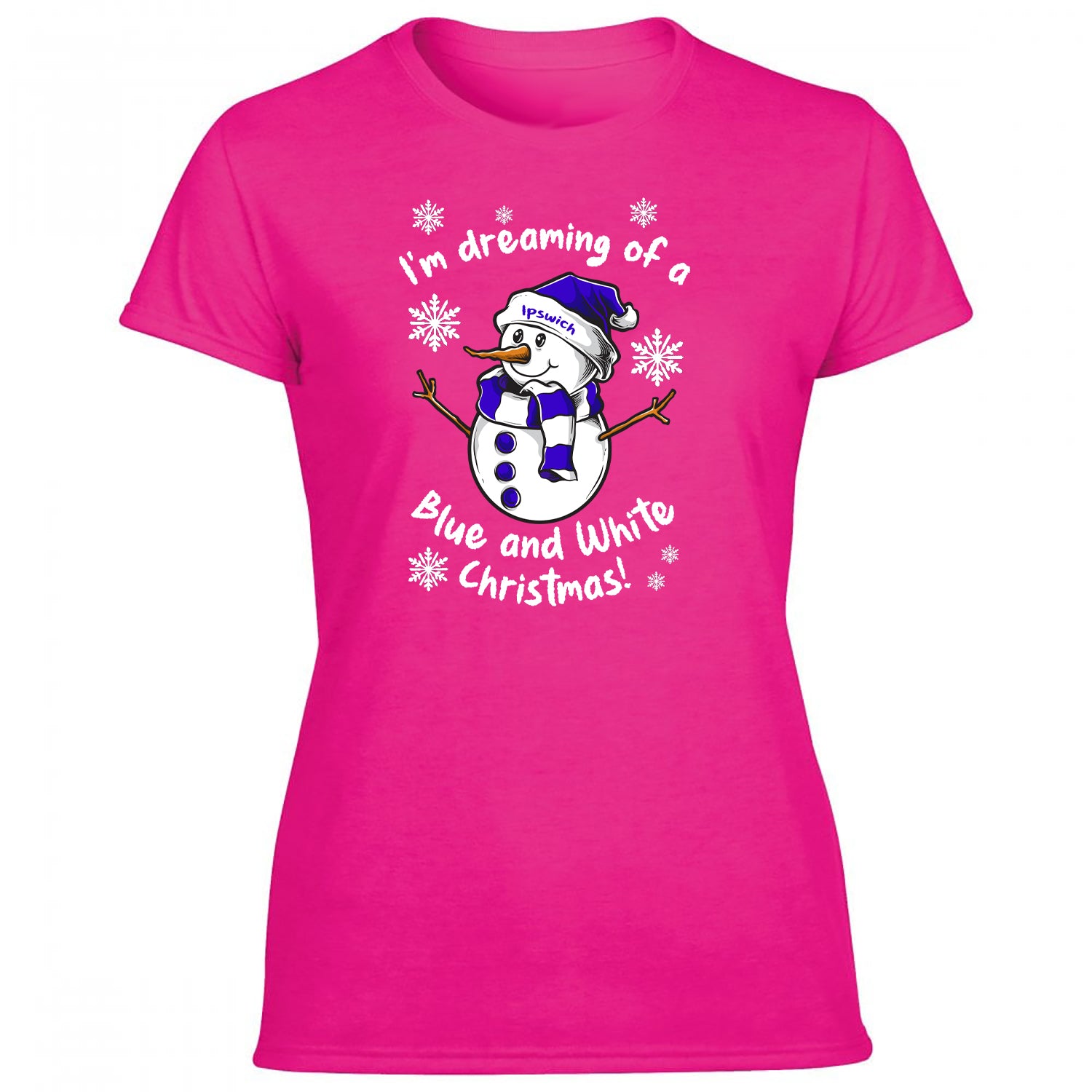 Ipswich Blue & White Christmas Snowman Women's Tshirt