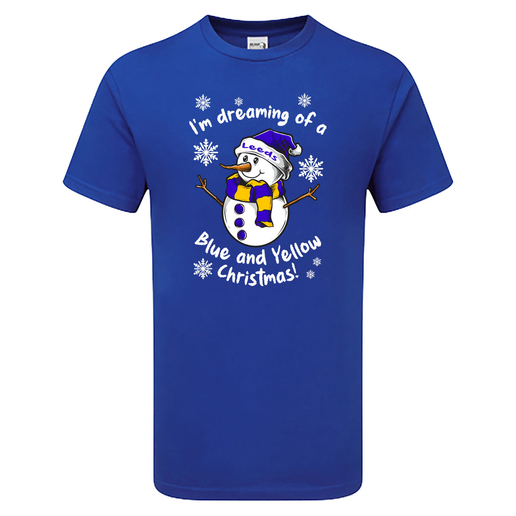 Leeds Blue & Yellow Christmas Snowman Children's Tshirt