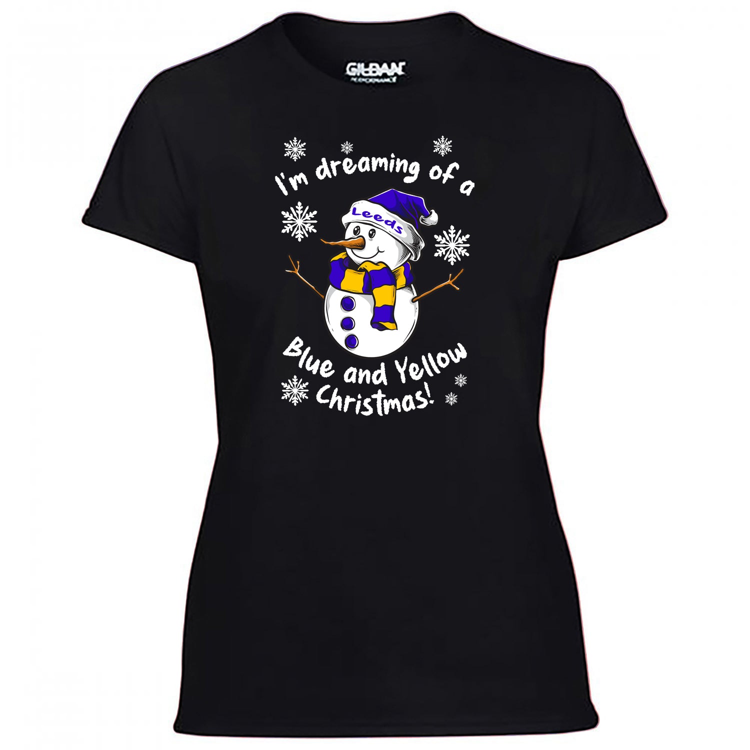 Leeds Blue & Yellow Christmas Snowman Women's Tshirt