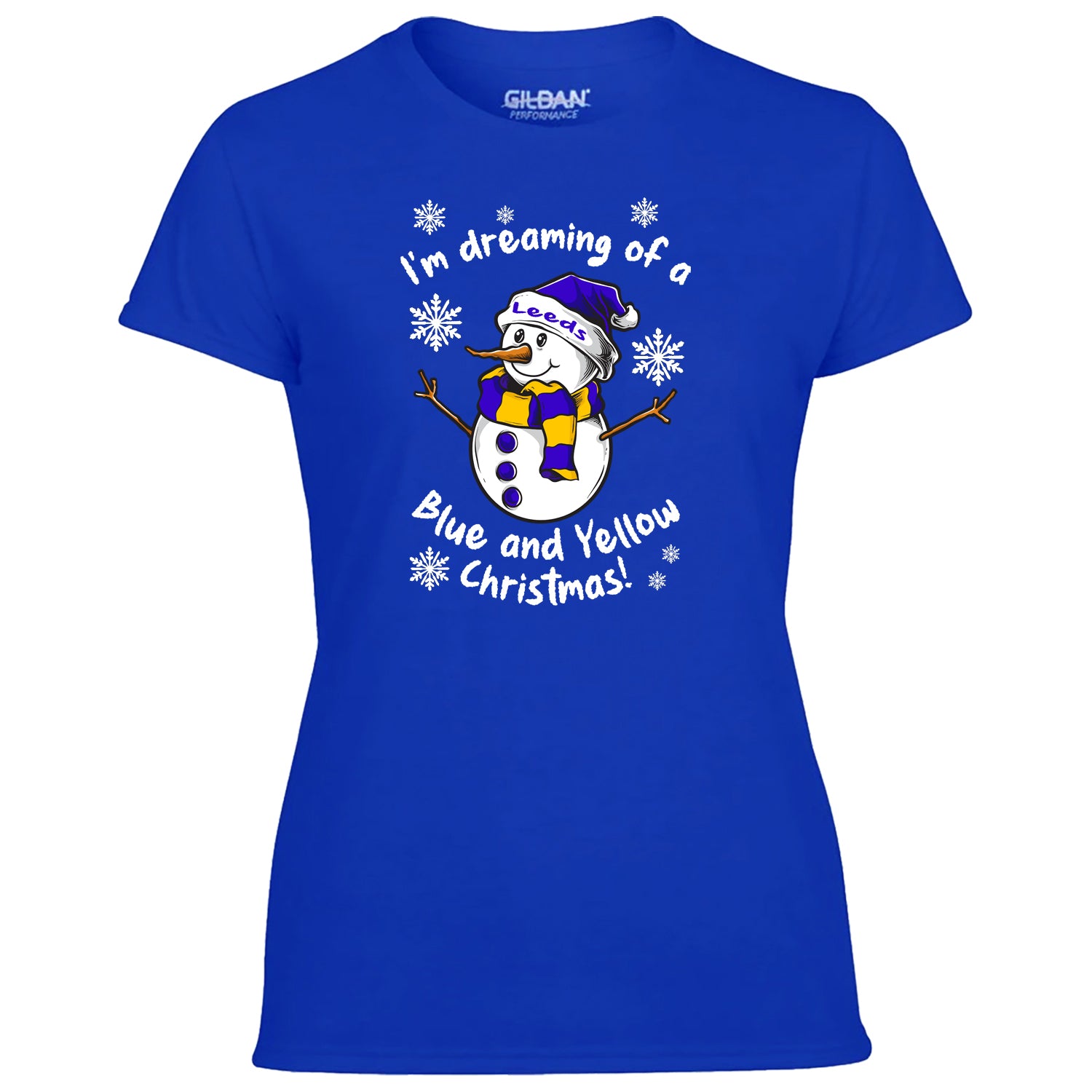 Leeds Blue & Yellow Christmas Snowman Women's Tshirt