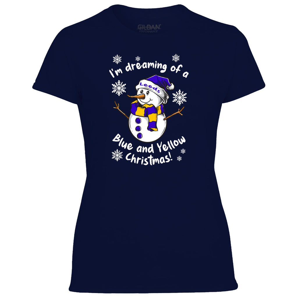Leeds Blue & Yellow Christmas Snowman Women's Tshirt