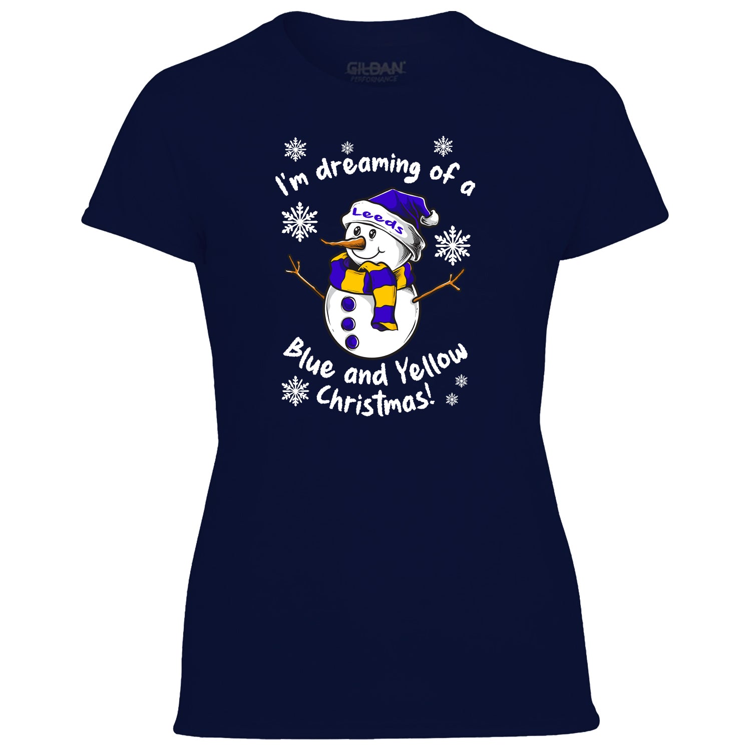 Leeds Blue & Yellow Christmas Snowman Women's Tshirt