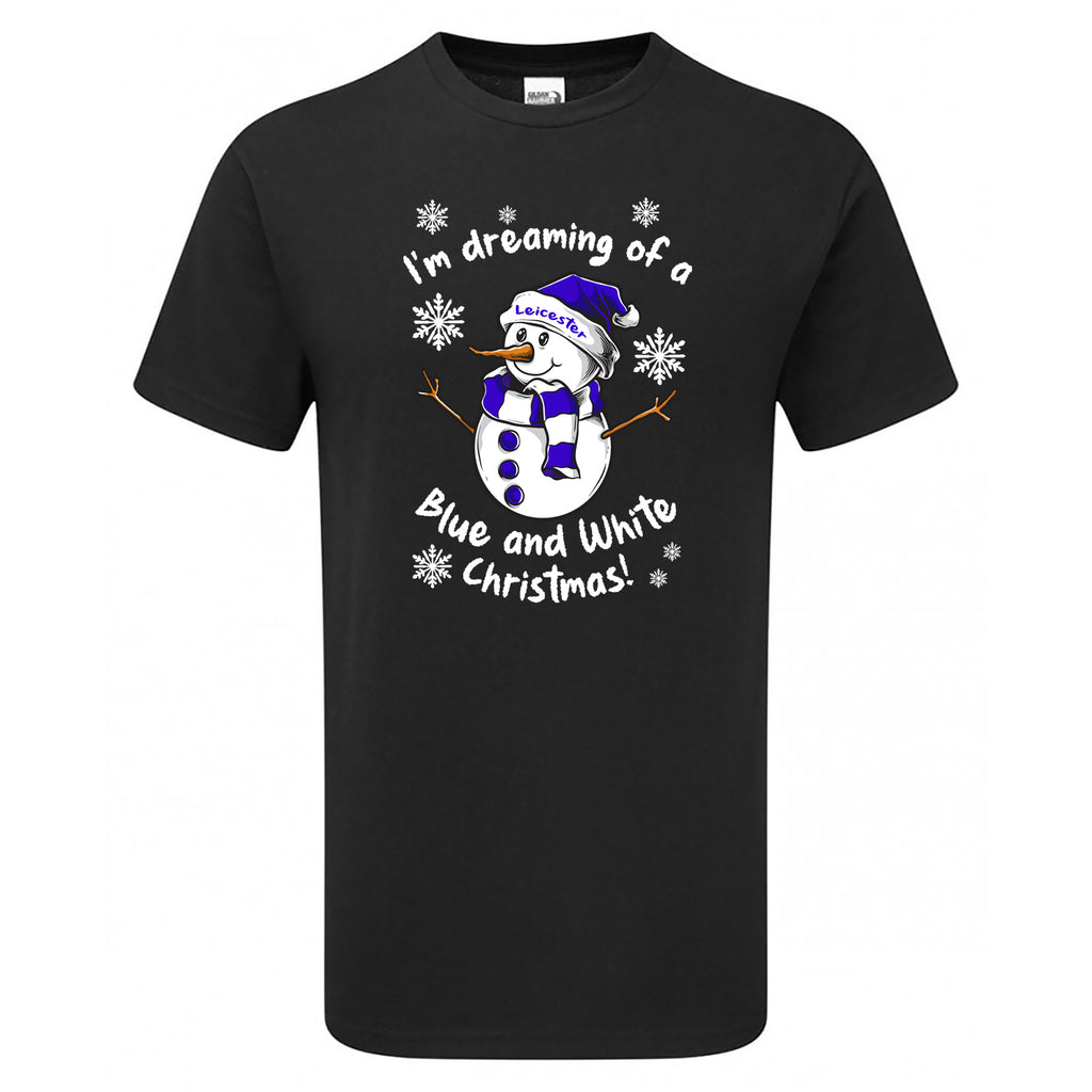 Leicester Blue & White Christmas Snowman Men's Tshirt