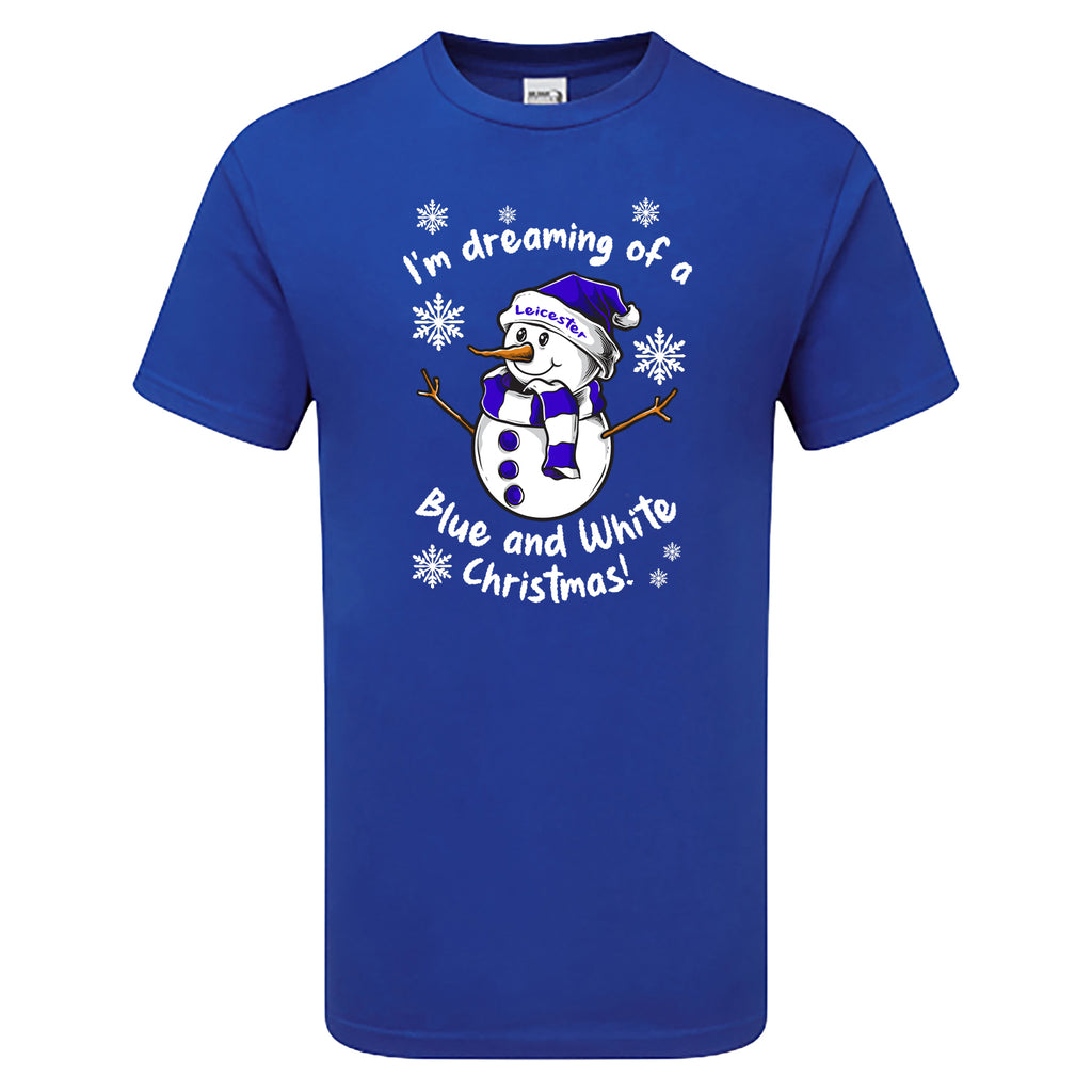 Leicester Blue & White Christmas Snowman Men's Tshirt