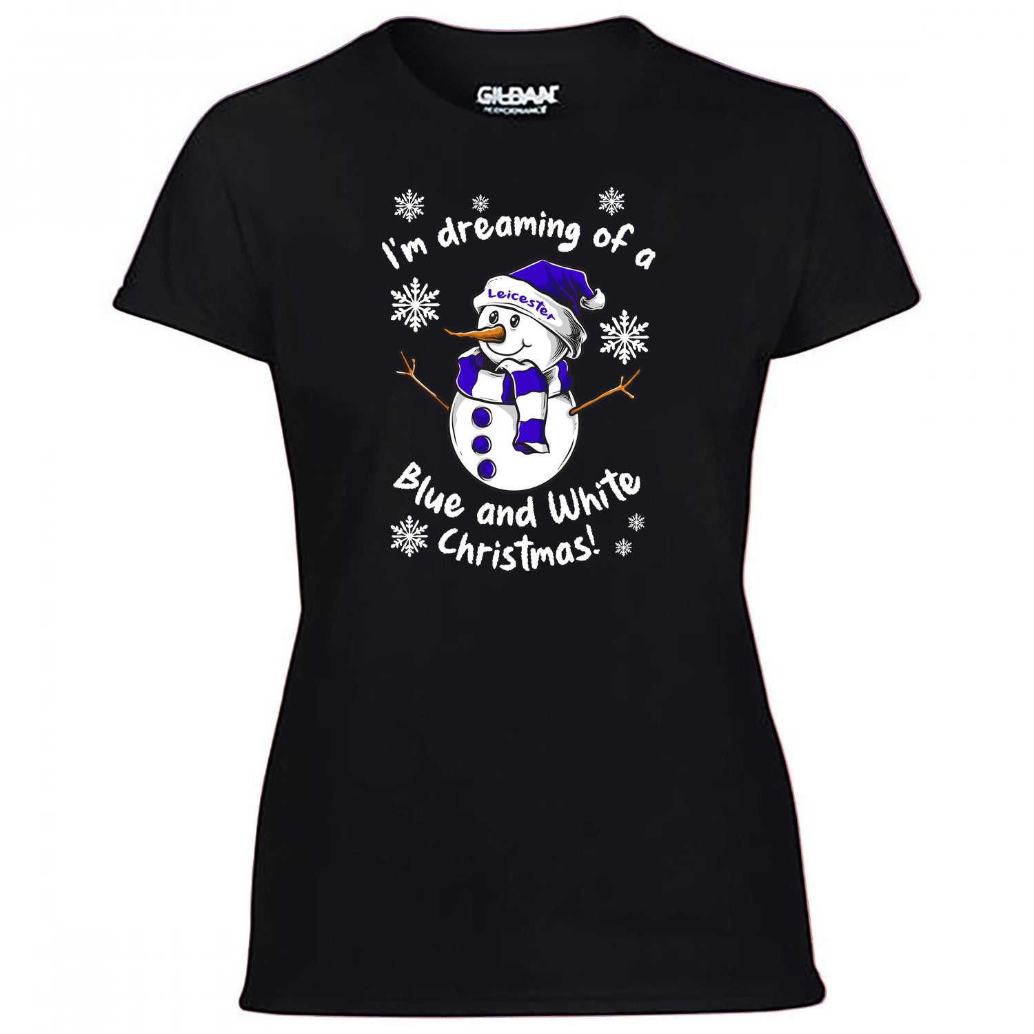 Leicester Blue & White Christmas Snowman Women's Tshirt