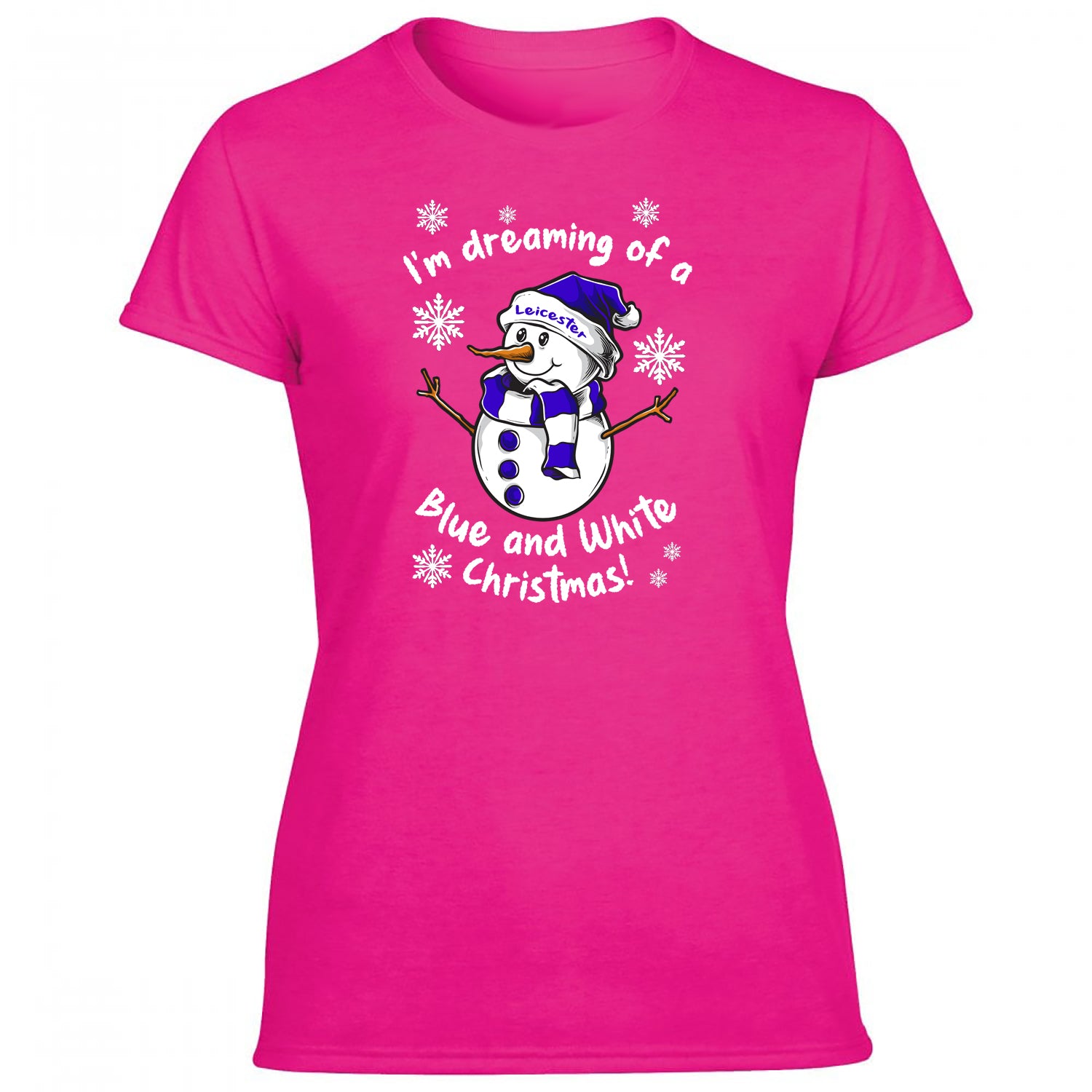 Leicester Blue & White Christmas Snowman Women's Tshirt