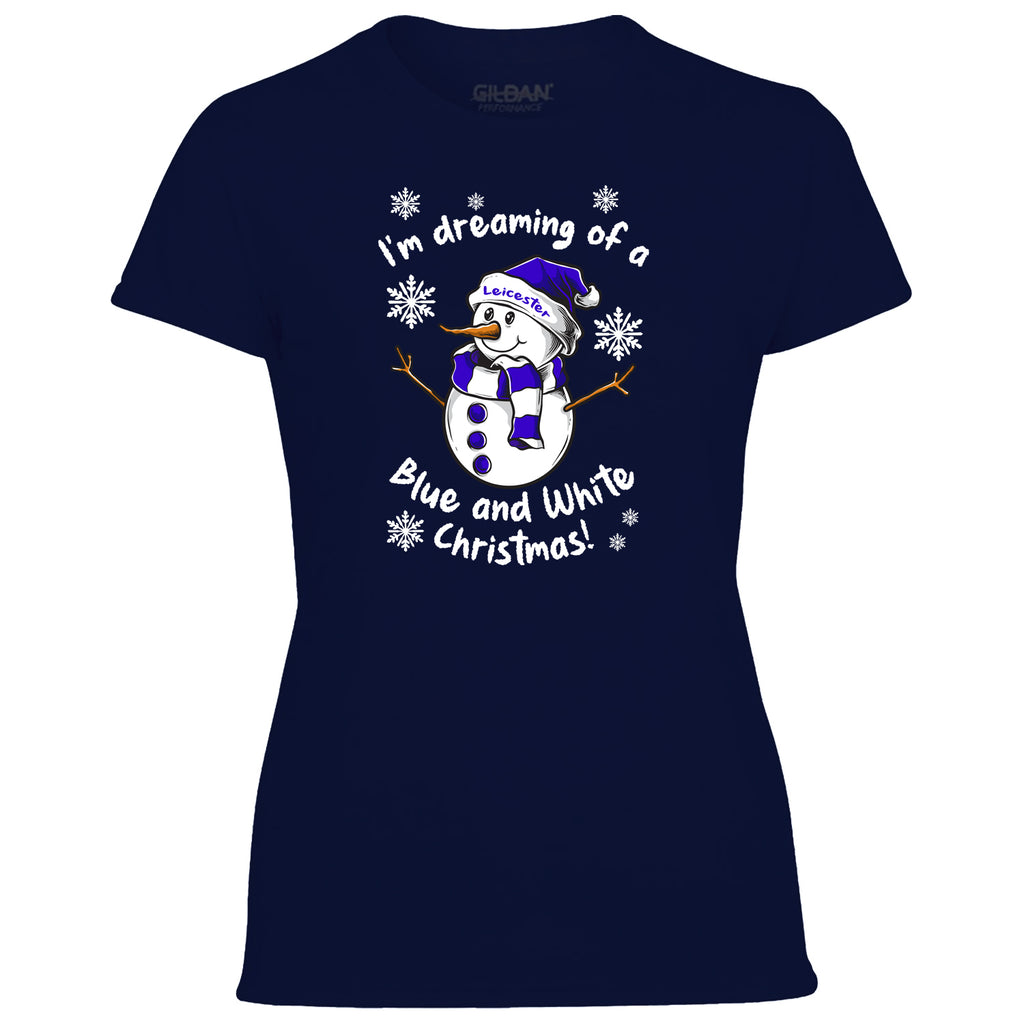 Leicester Blue & White Christmas Snowman Women's Tshirt