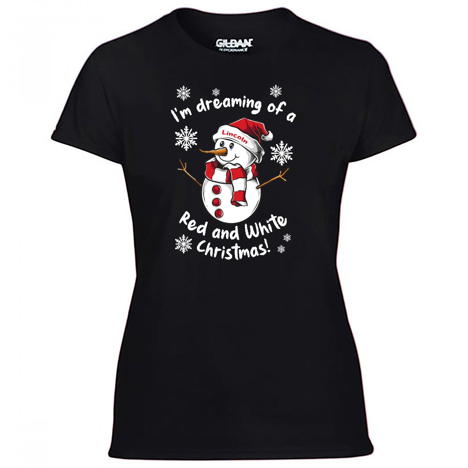 Lincoln Red & White Christmas Snowman Women's Tshirt