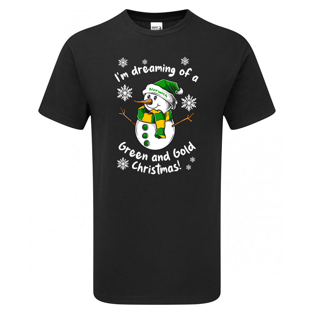 Norwich Green & Gold Christmas Snowman Children's Tshirt