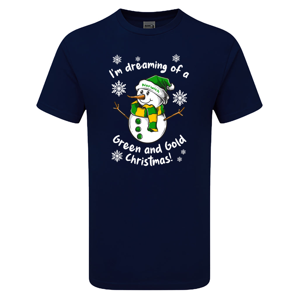 Norwich Green & Gold Christmas Snowman Children's Tshirt