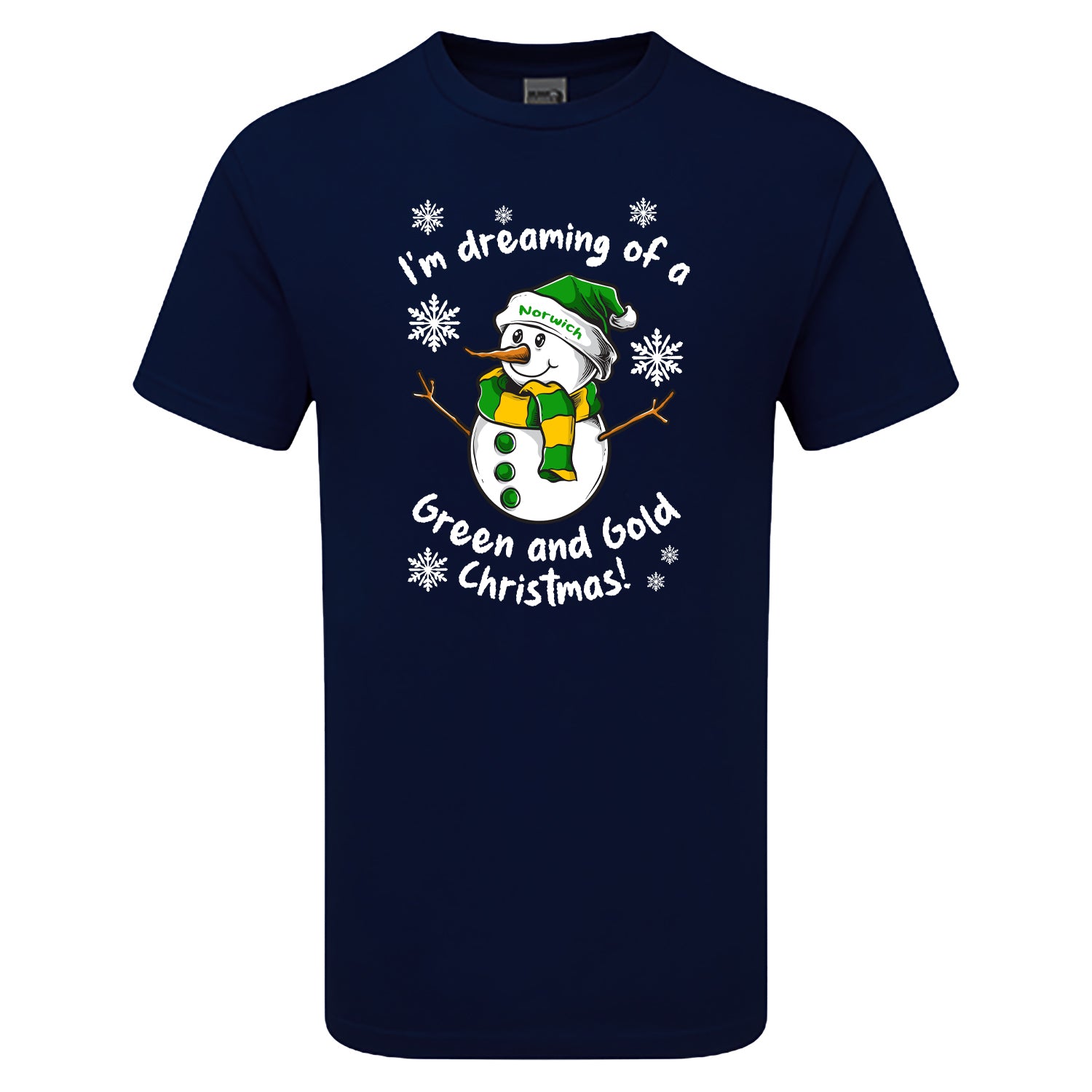 Norwich Green & Gold Christmas Snowman Children's Tshirt
